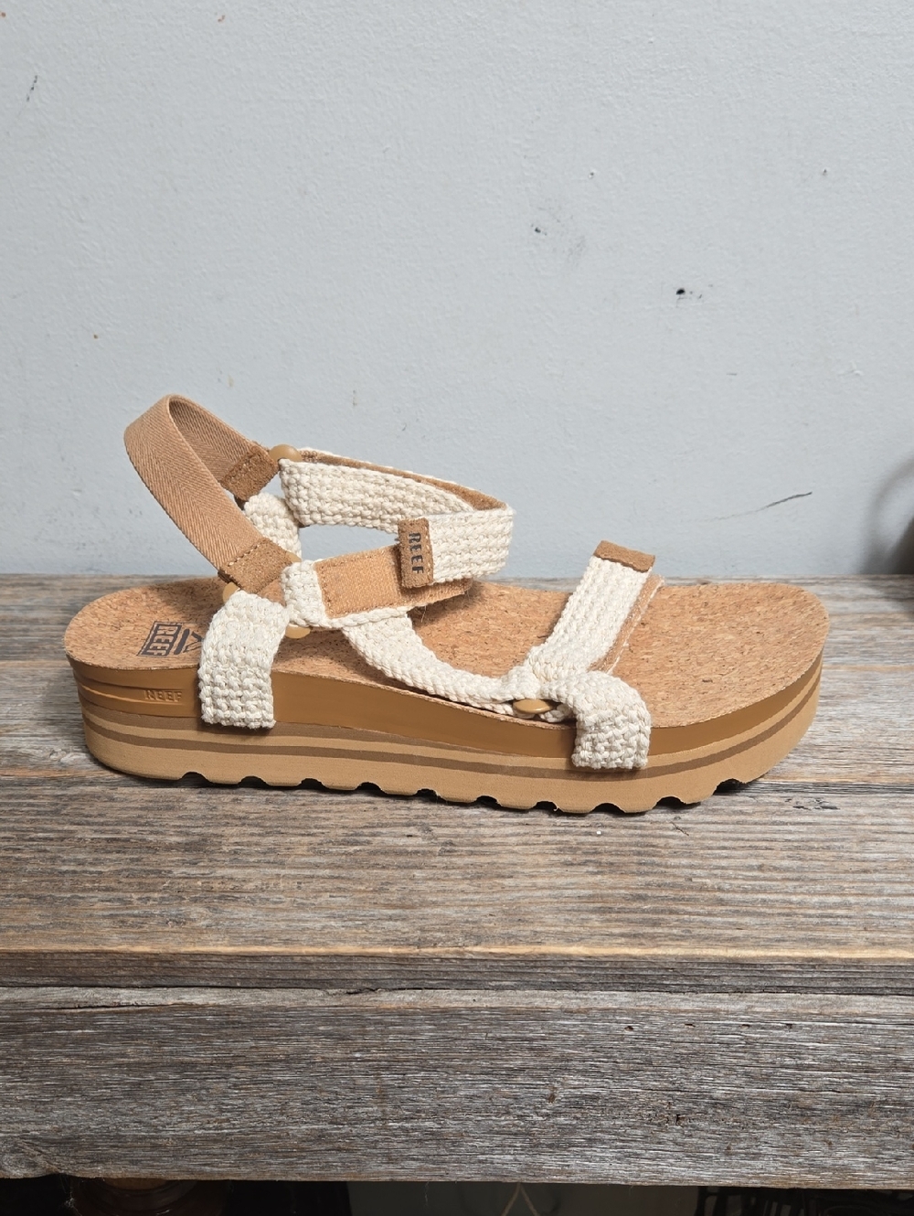 REEF Natural Woven Platform Sandal - Cream/Tan - Picture 2 of 8